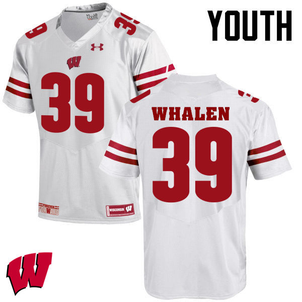 Youth Winsconsin Badgers #39 Jake Whalen College Football Jerseys-White